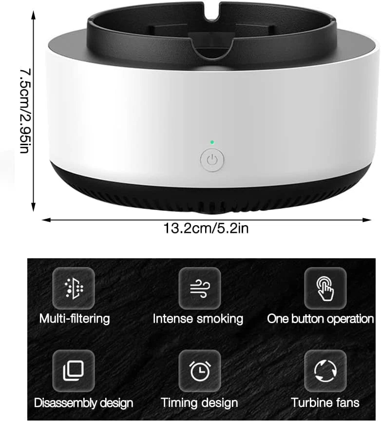 Scrumiera Electrica, cu Aspiratie Directa, Puri de Aer cu Ioni Negativi, Odorizant Eliminarficatorea Mirosurilor Neplacute, Fumului de Tigara, Oprire Automata