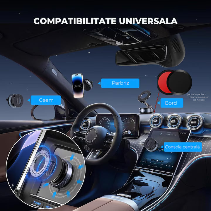 "Suport Magnetic Auto Rotativ 360° - Fixare Sigură și Ajustare Ușoară pentru Smartphone-uri"