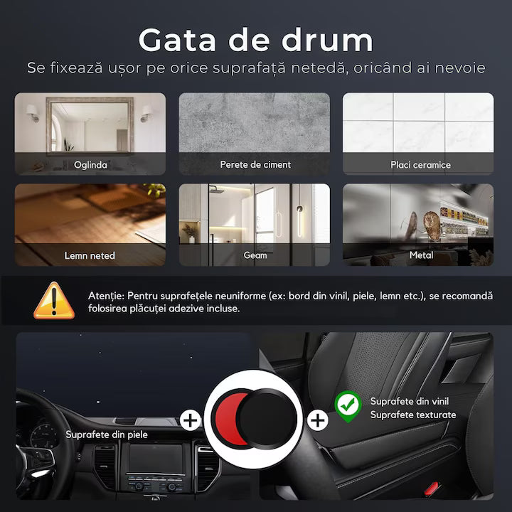 "Suport Magnetic Auto Rotativ 360° - Fixare Sigură și Ajustare Ușoară pentru Smartphone-uri"