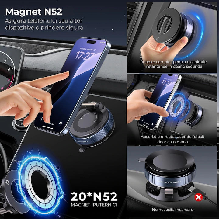 "Suport Magnetic Auto Rotativ 360° - Fixare Sigură și Ajustare Ușoară pentru Smartphone-uri"