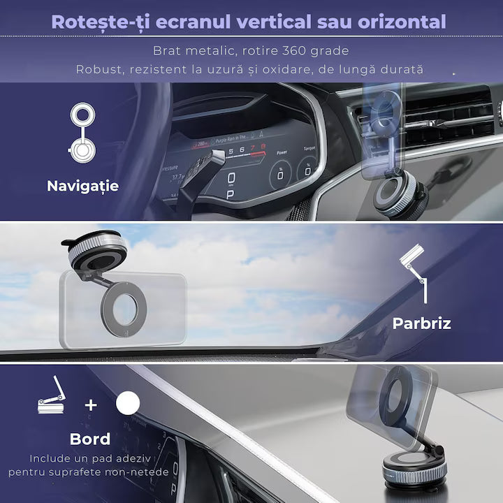"Suport Magnetic Auto Rotativ 360° - Fixare Sigură și Ajustare Ușoară pentru Smartphone-uri"